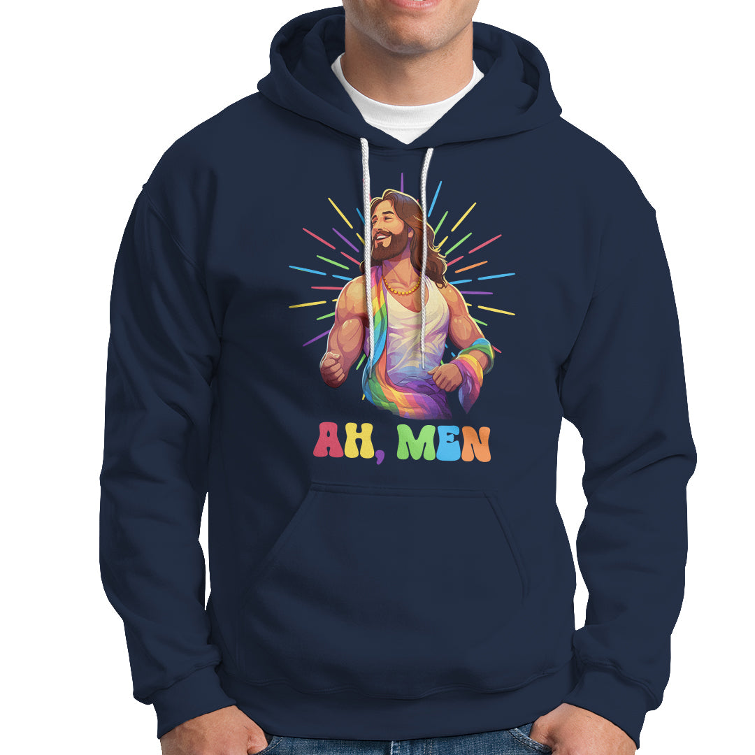 Ah Men Funny LGBT Gay Pride Jesus Rainbow Flag Christian Hoodie - Wonder Print Shop