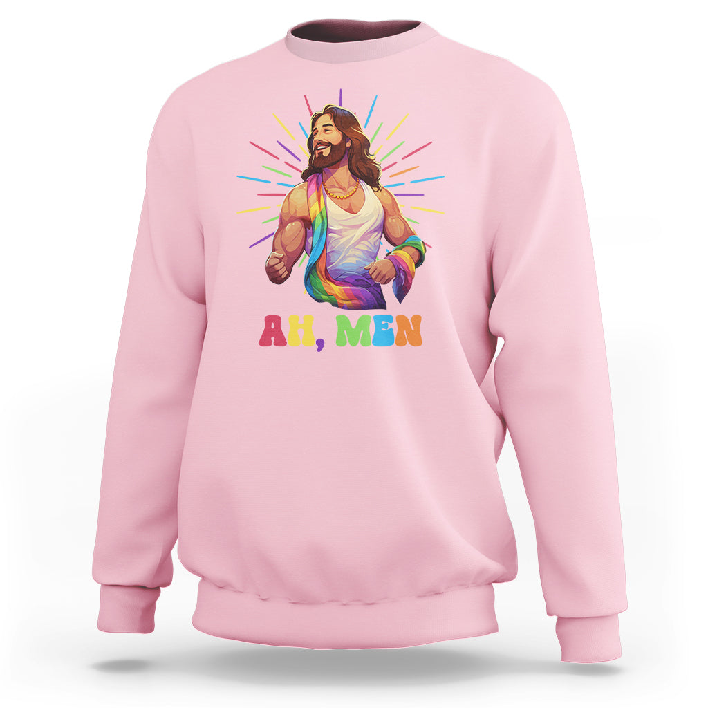 Ah Men Funny LGBT Gay Pride Jesus Rainbow Flag Christian Sweatshirt - Wonder Print Shop