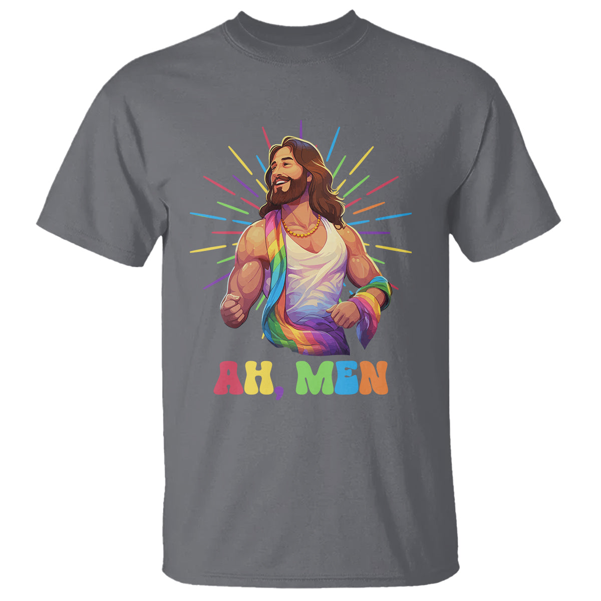 Ah Men Funny LGBT Gay Pride Jesus Rainbow Flag Christian T Shirt - Wonder Print Shop