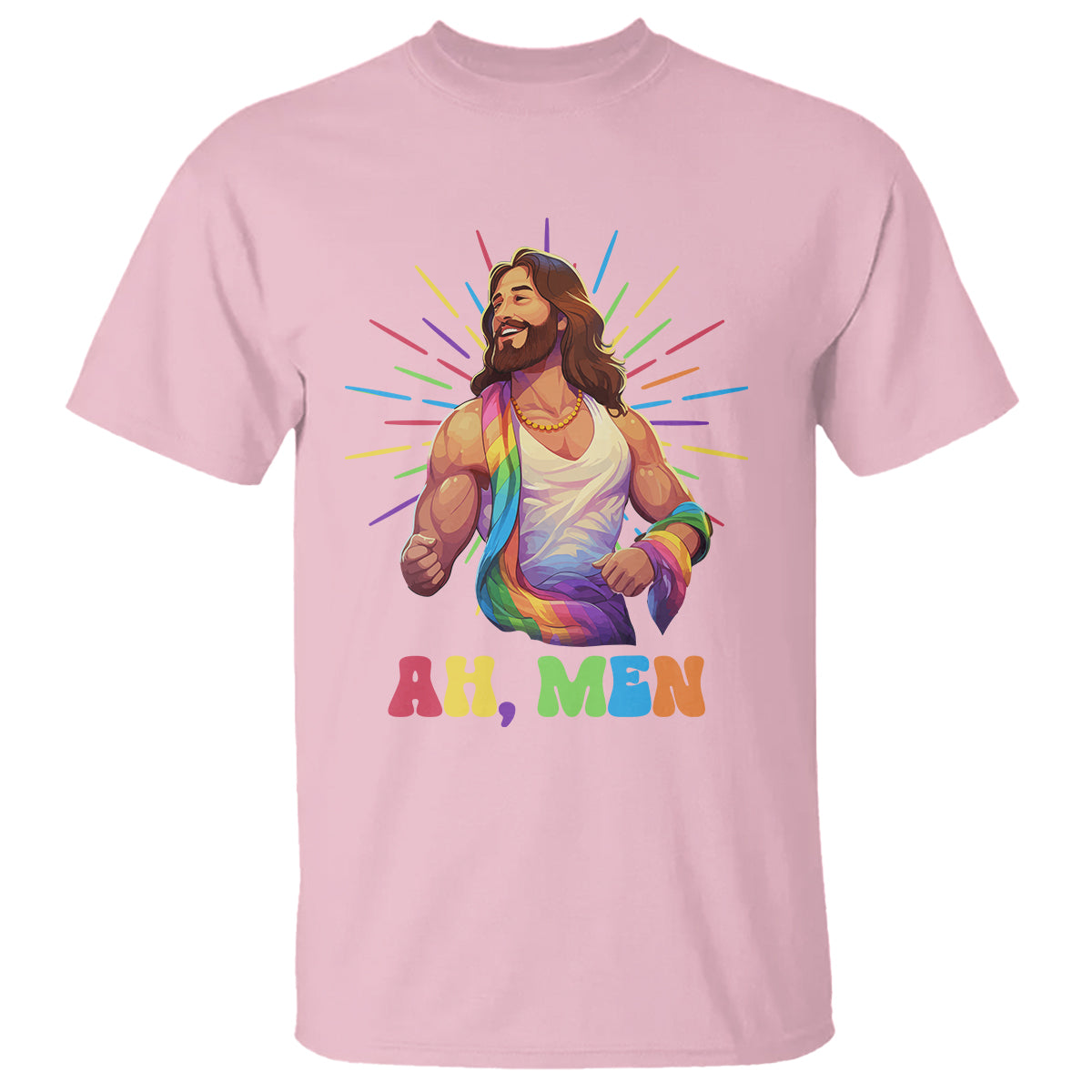 Ah Men Funny LGBT Gay Pride Jesus Rainbow Flag Christian T Shirt - Wonder Print Shop