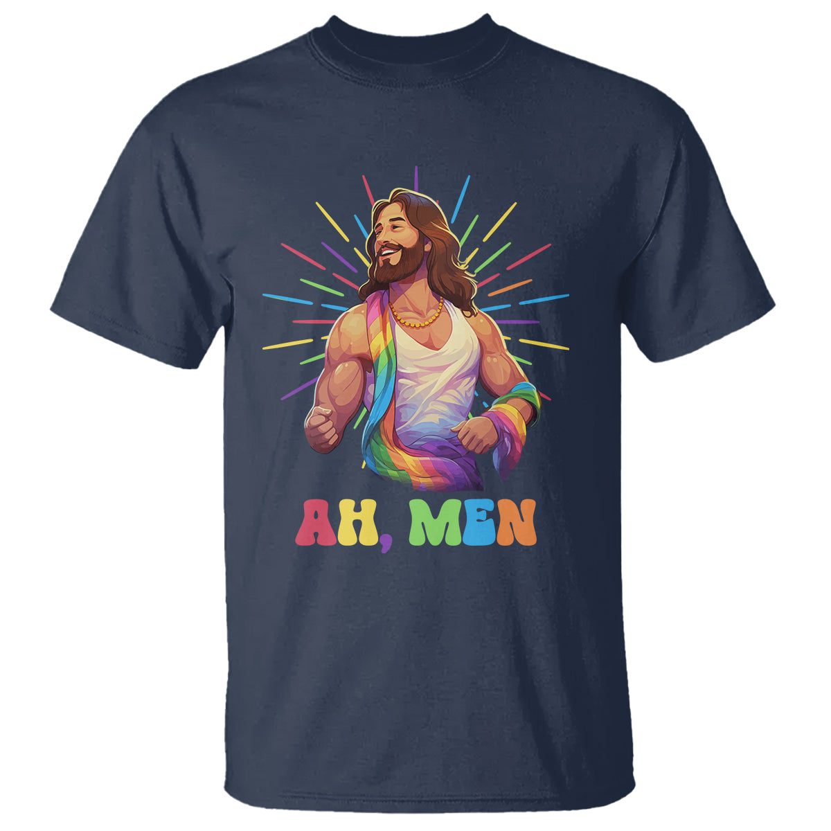 Ah Men Funny LGBT Gay Pride Jesus Rainbow Flag Christian T Shirt - Wonder Print Shop