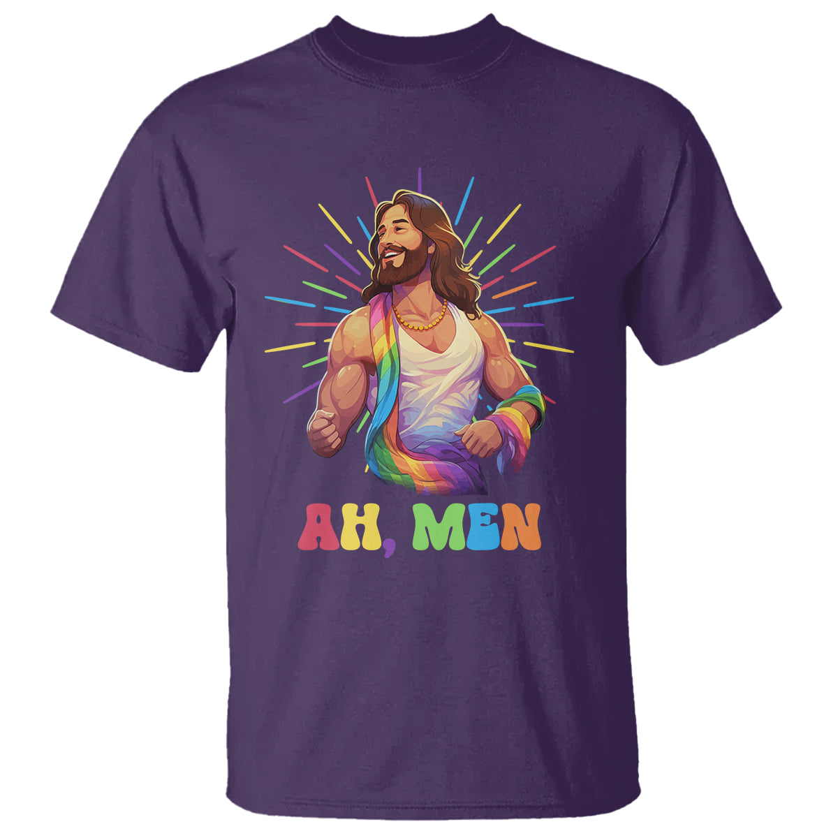 Ah Men Funny LGBT Gay Pride Jesus Rainbow Flag Christian T Shirt - Wonder Print Shop