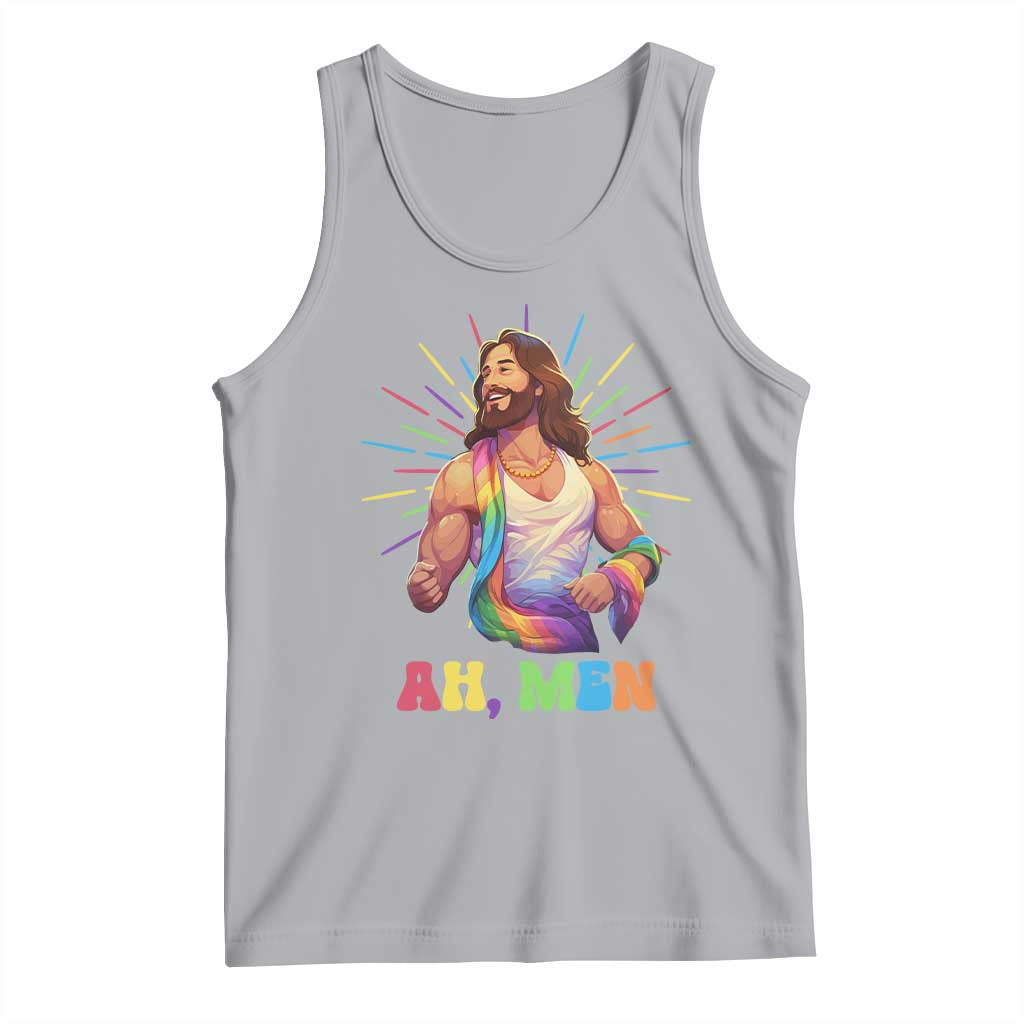 Ah Men Funny LGBT Gay Pride Jesus Rainbow Flag Christian Tank Top