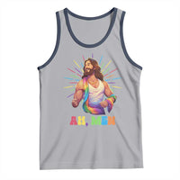 Ah Men Funny LGBT Gay Pride Jesus Rainbow Flag Christian Tank Top