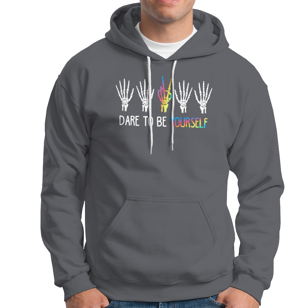 LGBT Pride Hoodie Dare To Be Yourself Skeleton Hand Rainbow - Wonder Print Shop