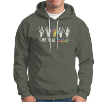 LGBT Pride Hoodie Dare To Be Yourself Skeleton Hand Rainbow - Wonder Print Shop