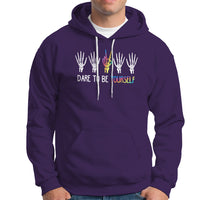 LGBT Pride Hoodie Dare To Be Yourself Skeleton Hand Rainbow - Wonder Print Shop