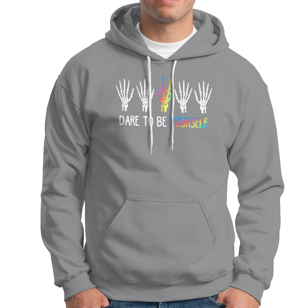 LGBT Pride Hoodie Dare To Be Yourself Skeleton Hand Rainbow - Wonder Print Shop