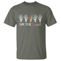 LGBT Pride T Shirt Dare To Be Yourself Skeleton Hand Rainbow - Wonder Print Shop
