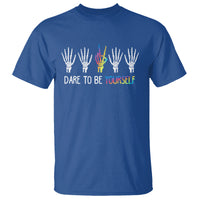 LGBT Pride T Shirt Dare To Be Yourself Skeleton Hand Rainbow - Wonder Print Shop