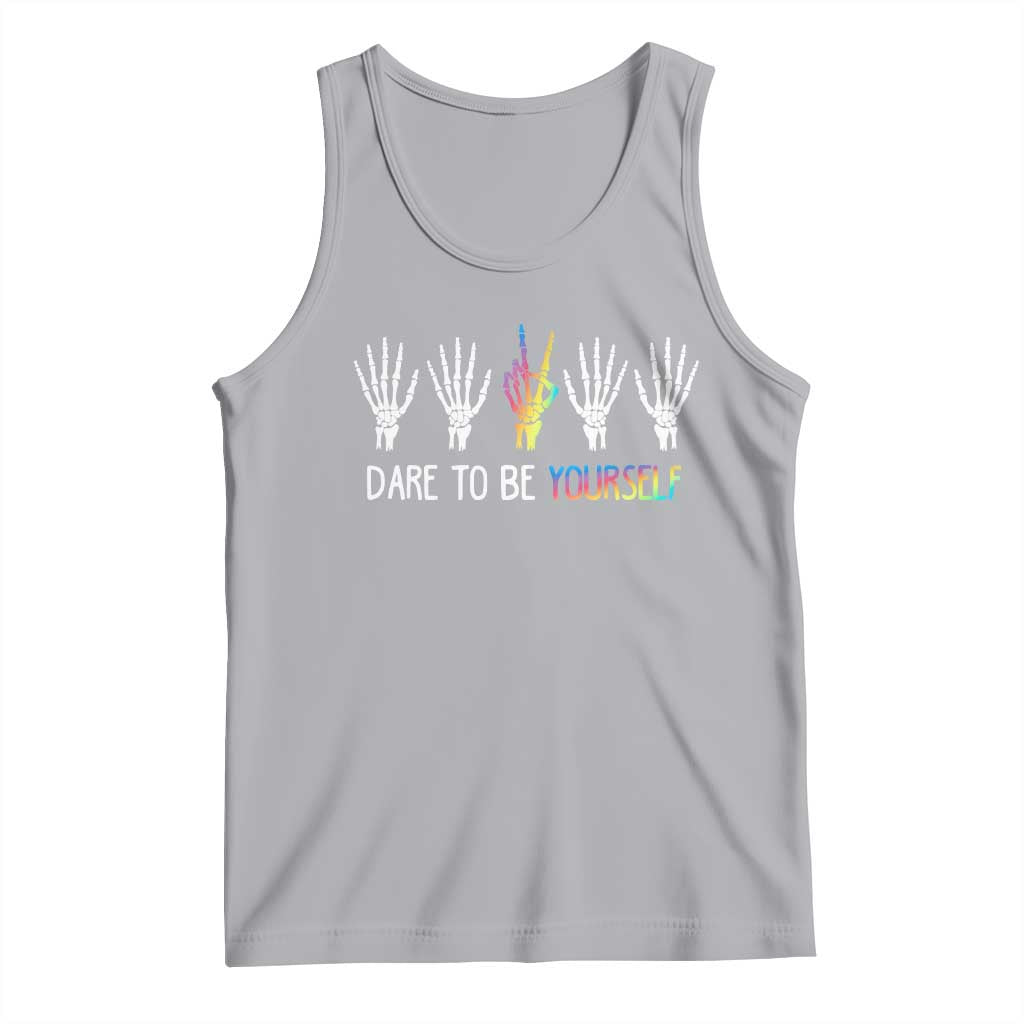 LGBT Pride Tank Top Dare To Be Yourself Skeleton Hand Rainbow