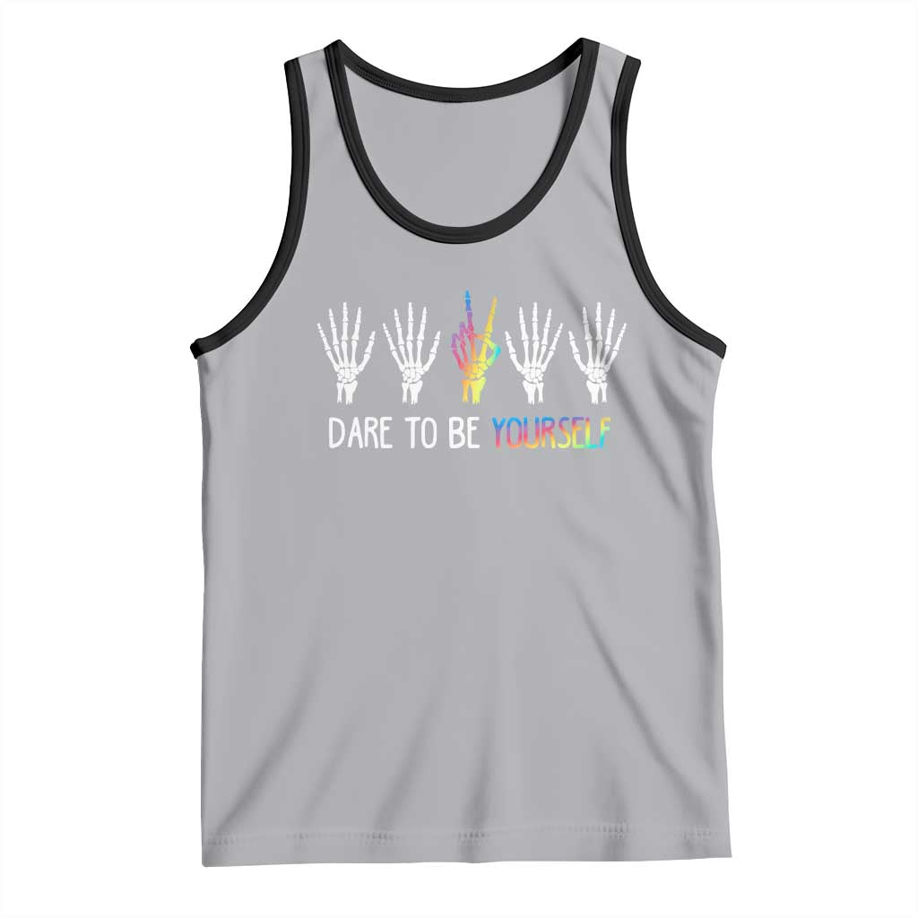 LGBT Pride Tank Top Dare To Be Yourself Skeleton Hand Rainbow