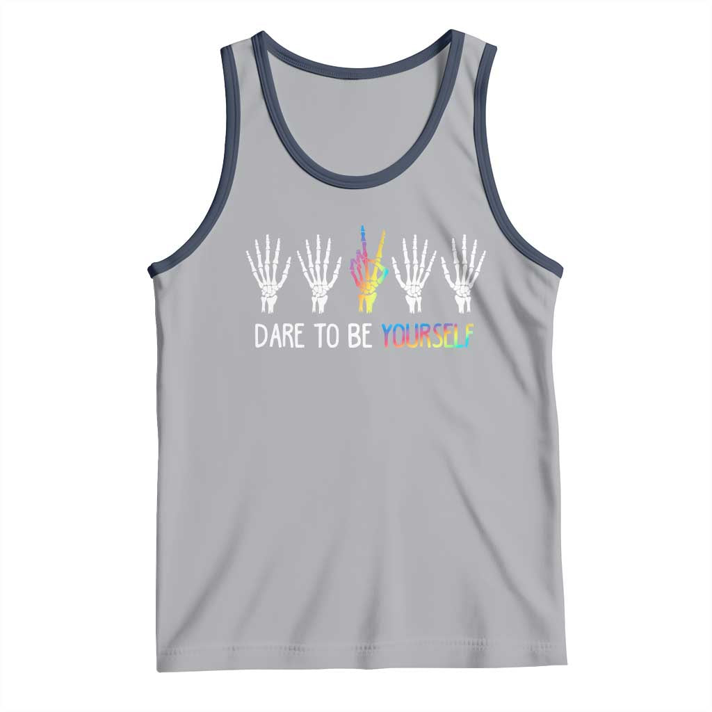 LGBT Pride Tank Top Dare To Be Yourself Skeleton Hand Rainbow