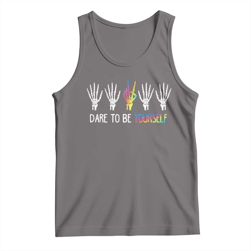 LGBT Pride Tank Top Dare To Be Yourself Skeleton Hand Rainbow