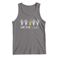 LGBT Pride Tank Top Dare To Be Yourself Skeleton Hand Rainbow