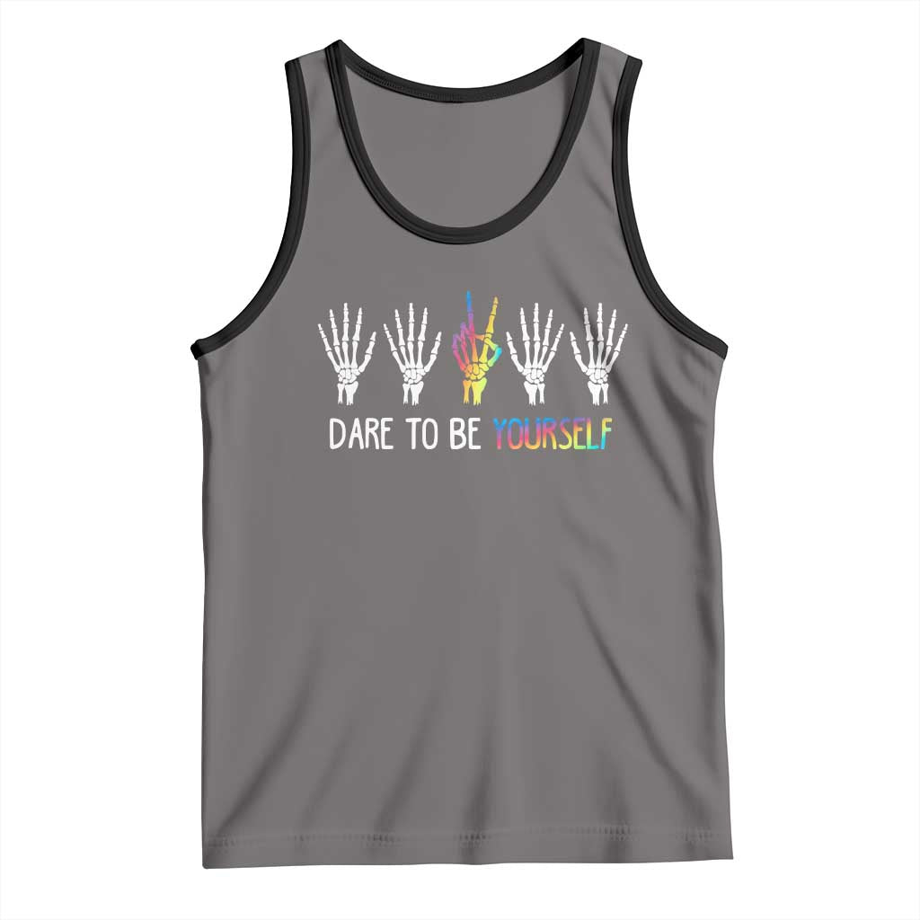LGBT Pride Tank Top Dare To Be Yourself Skeleton Hand Rainbow