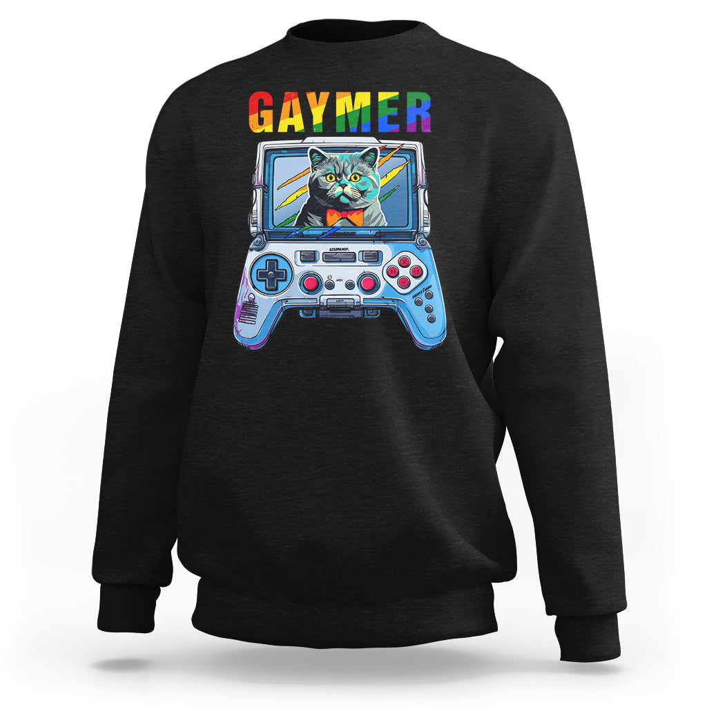 Gaymer Cat LGBT Gay Pride Rainbow Video Game Sweatshirt - Wonder Print Shop