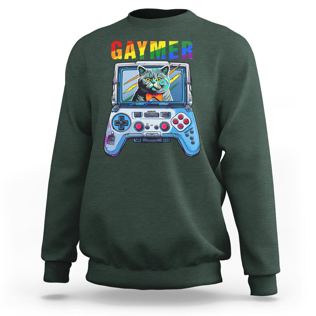 Gaymer Cat LGBT Gay Pride Rainbow Video Game Sweatshirt - Wonder Print Shop