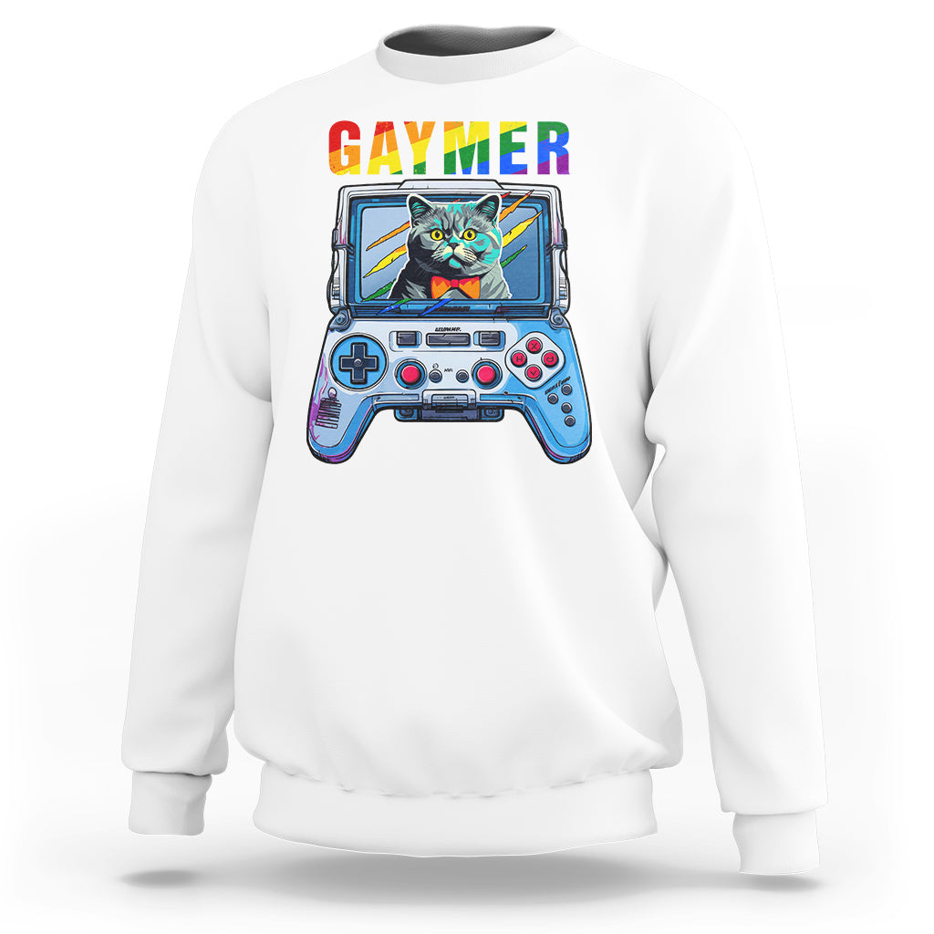 Gaymer Cat LGBT Gay Pride Rainbow Video Game Sweatshirt - Wonder Print Shop