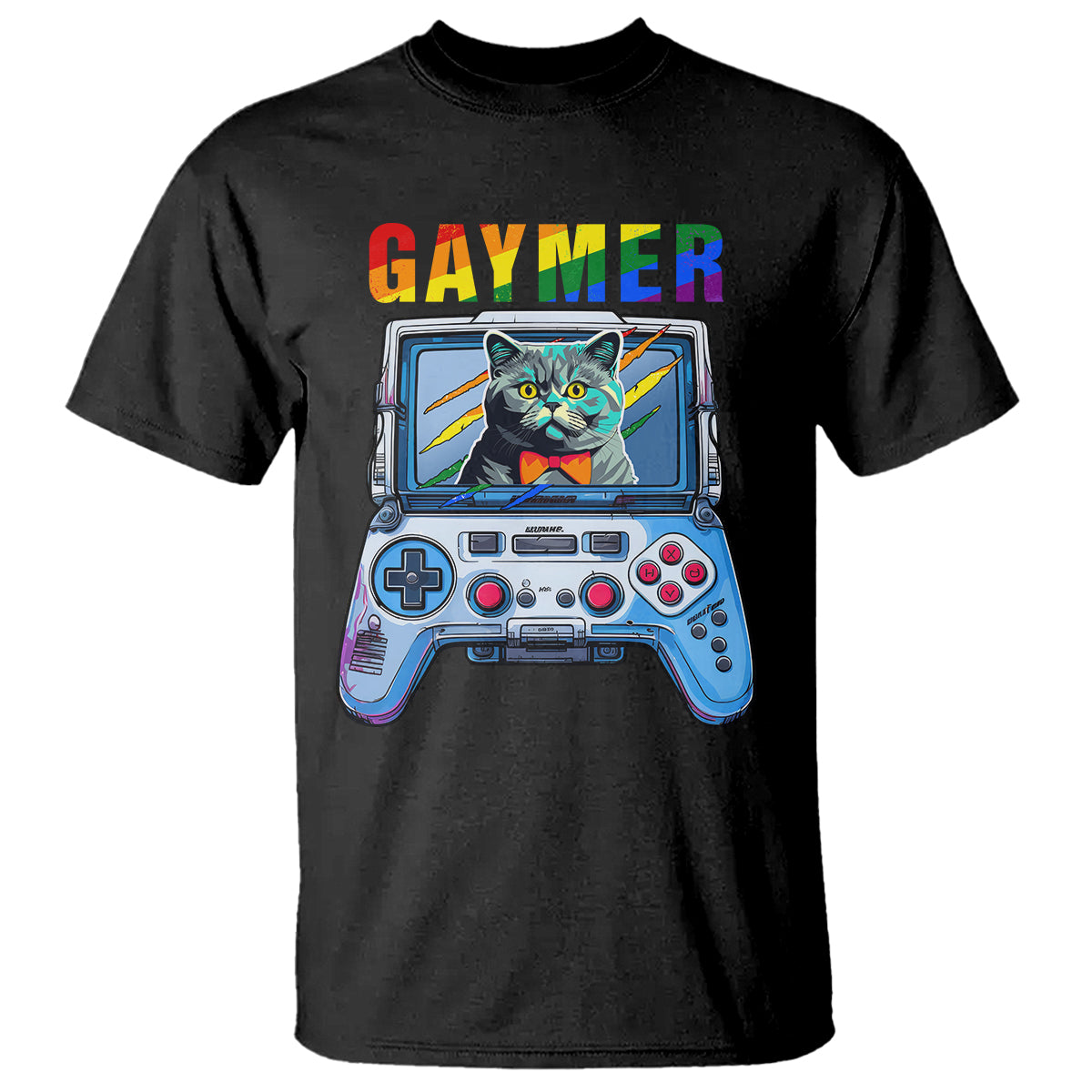 Gaymer Cat LGBT Gay Pride Rainbow Video Game T Shirt - Wonder Print Shop
