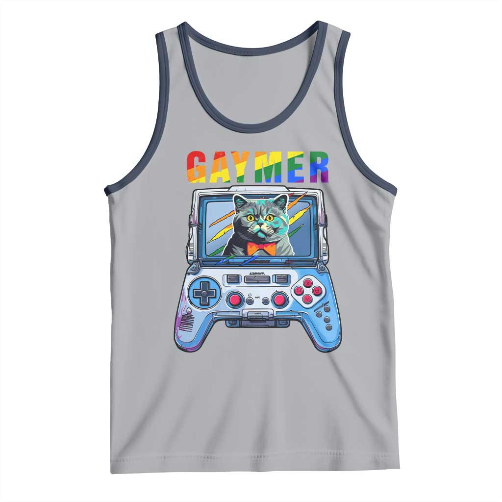Gaymer Cat LGBT Gay Pride Rainbow Video Game Tank Top