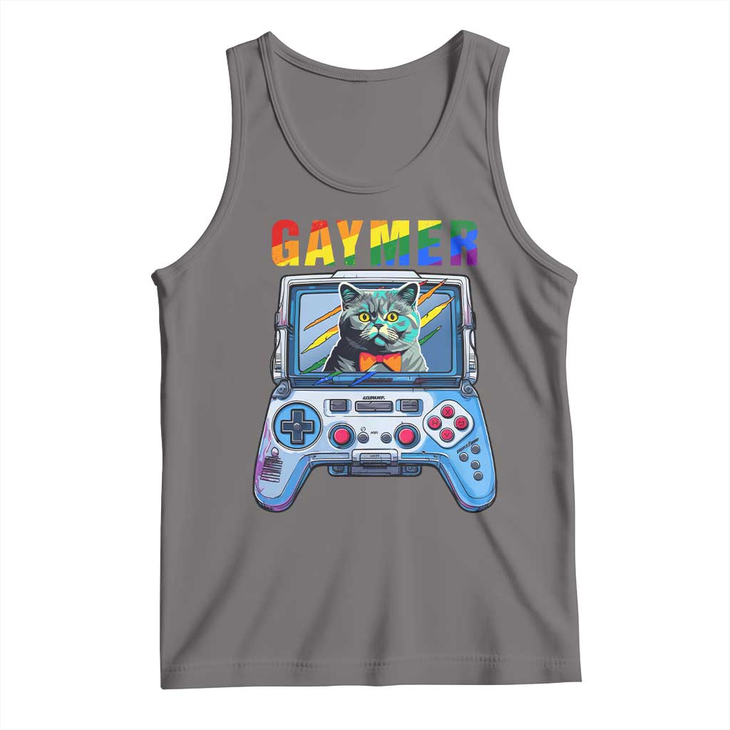 Gaymer Cat LGBT Gay Pride Rainbow Video Game Tank Top