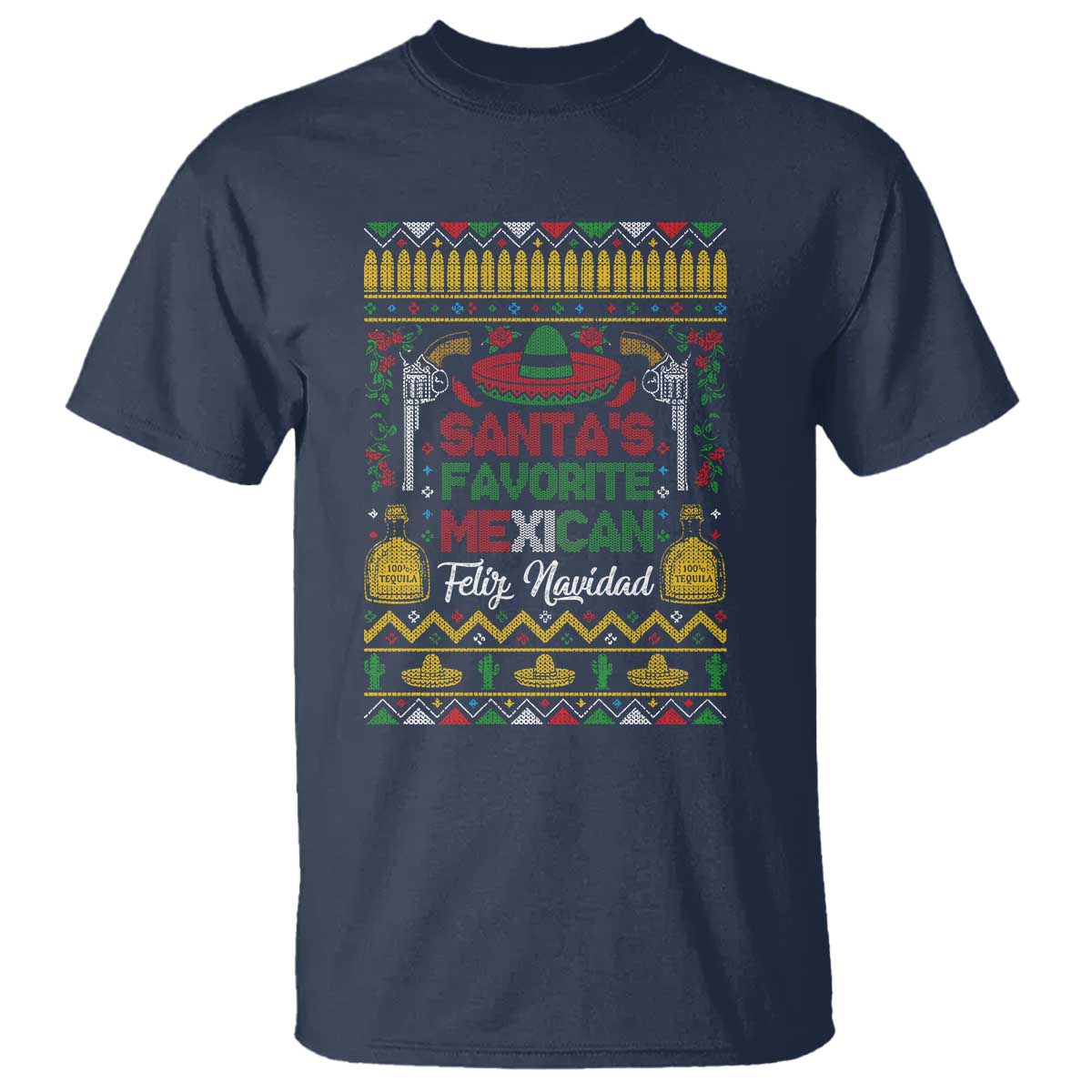 Funny Mexico Xmas Feliz Navidad T Shirt Santa' Favorite Mexican - Wonder Print Shop