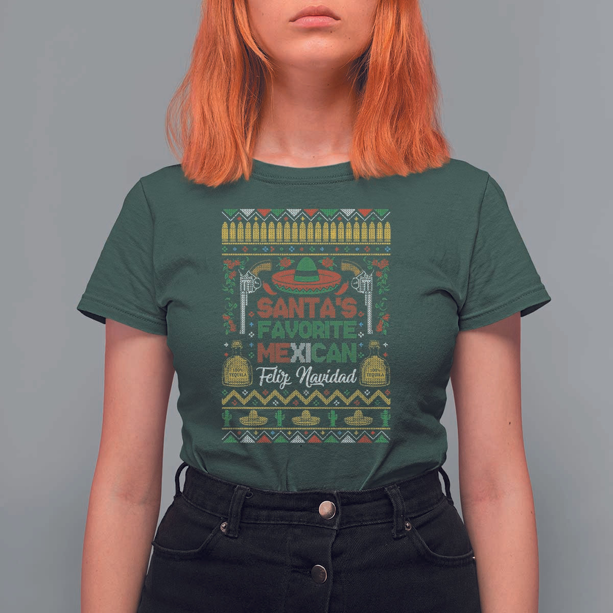 Funny Mexico Xmas Feliz Navidad T Shirt For Women Santa' Favorite Mexican - Wonder Print Shop