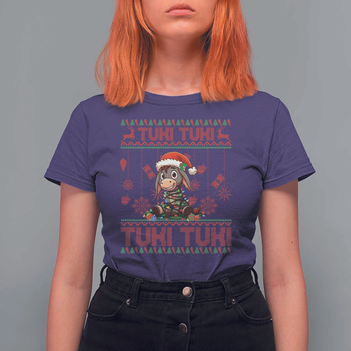 Funny Mexico Xmas T Shirt For Women Tuki Tuki Burrito Cute Donkey Feliz Navidad - Wonder Print Shop