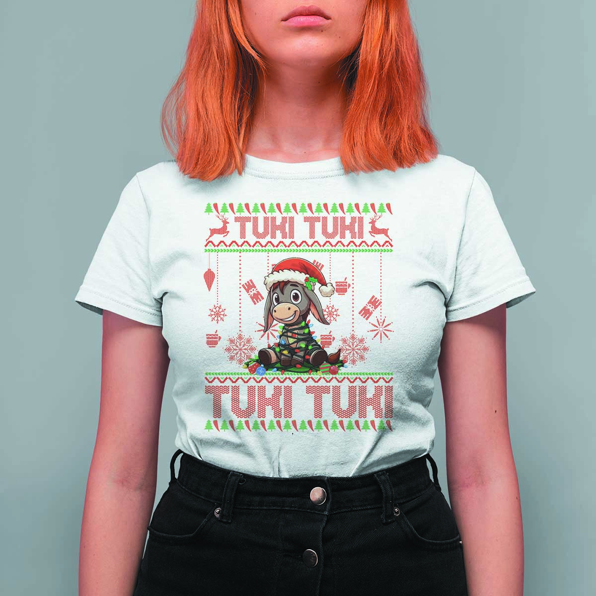Funny Mexico Xmas T Shirt For Women Tuki Tuki Burrito Cute Donkey Feliz Navidad - Wonder Print Shop