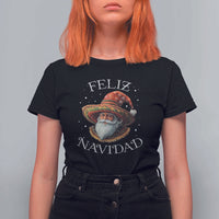Funny Mexico Xmas T Shirt For Women Santa Sombrero Feliz Navidad - Wonder Print Shop