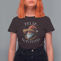 Funny Mexico Xmas T Shirt For Women Santa Sombrero Feliz Navidad - Wonder Print Shop