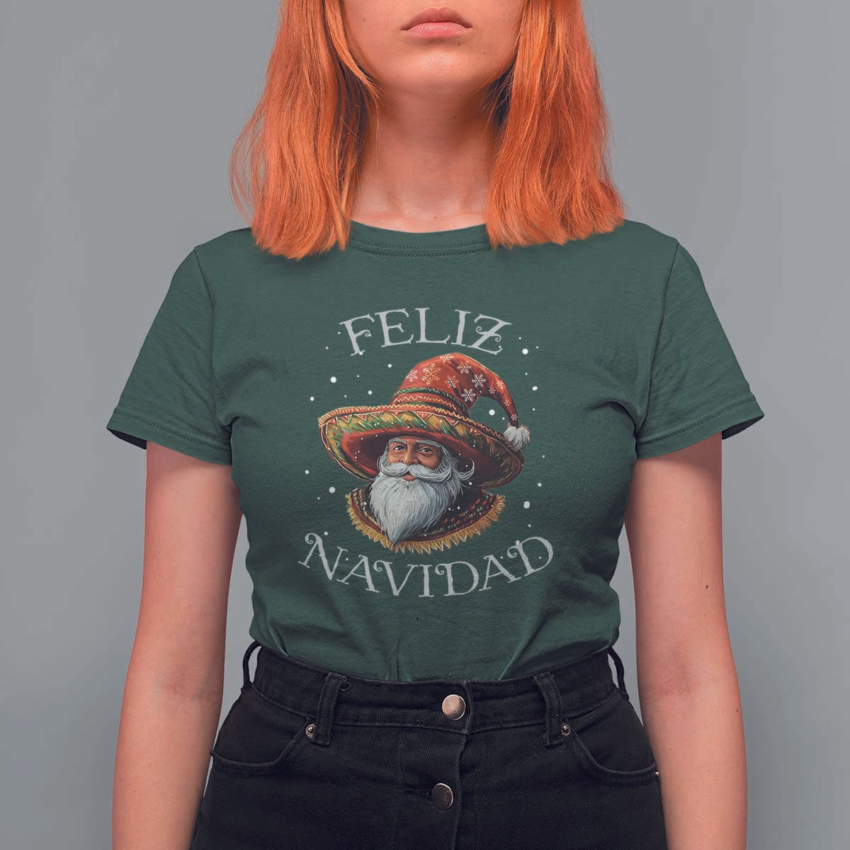Funny Mexico Xmas T Shirt For Women Santa Sombrero Feliz Navidad - Wonder Print Shop
