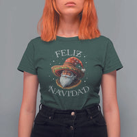 Funny Mexico Xmas T Shirt For Women Santa Sombrero Feliz Navidad - Wonder Print Shop