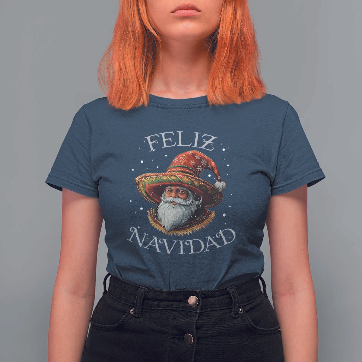 Funny Mexico Xmas T Shirt For Women Santa Sombrero Feliz Navidad - Wonder Print Shop