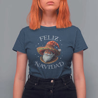 Funny Mexico Xmas T Shirt For Women Santa Sombrero Feliz Navidad - Wonder Print Shop
