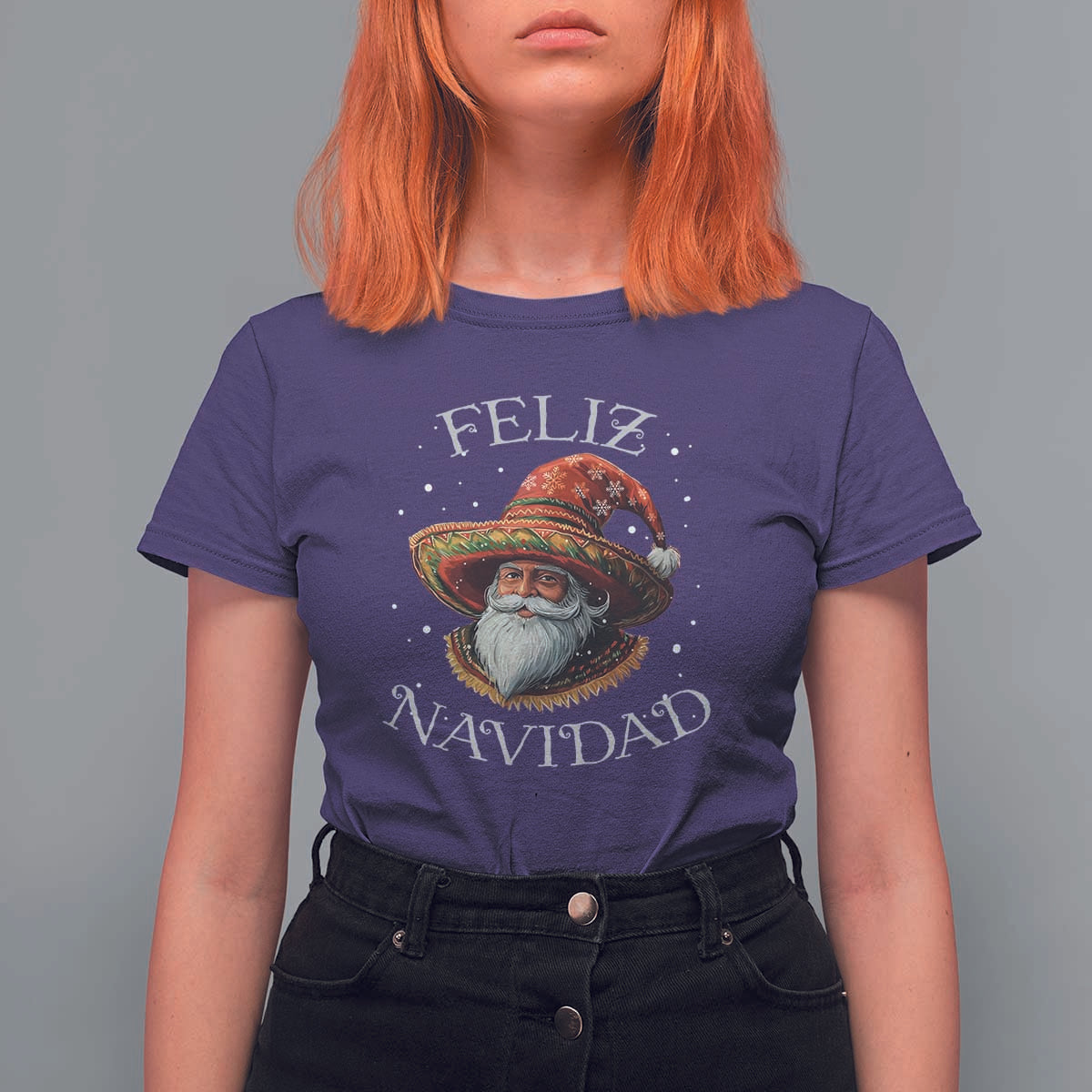 Funny Mexico Xmas T Shirt For Women Santa Sombrero Feliz Navidad - Wonder Print Shop