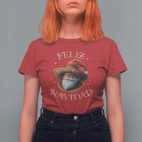 Funny Mexico Xmas T Shirt For Women Santa Sombrero Feliz Navidad - Wonder Print Shop