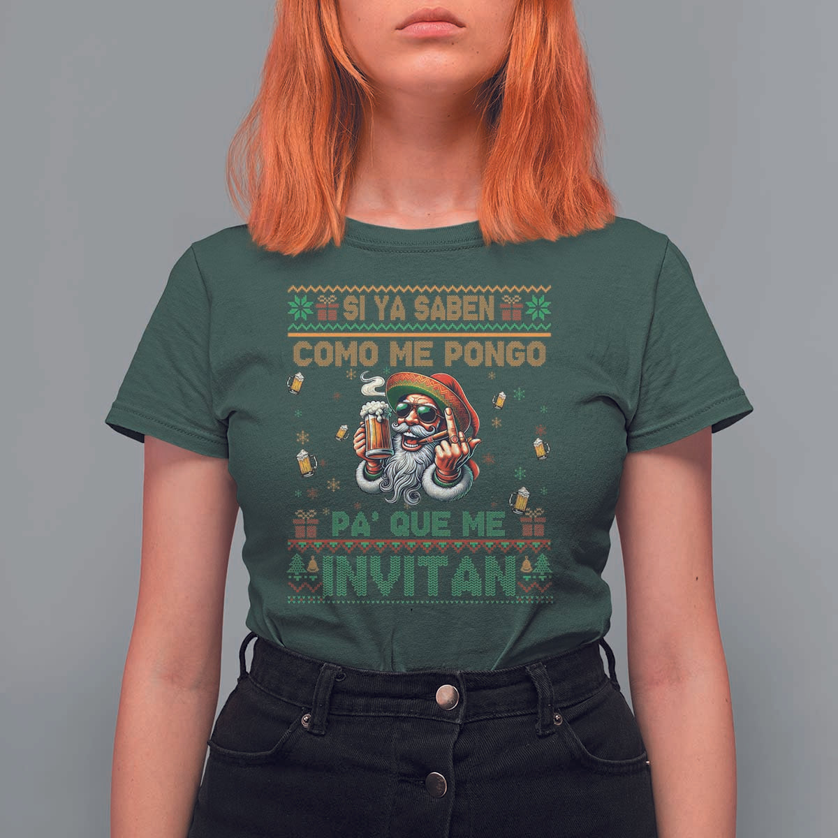 Funny Christmas Mexico Beer T Shirt For Women Si Ya Saben Como Me Pongo Pa'que Me Invitan Santa Drunk - Wonder Print Shop