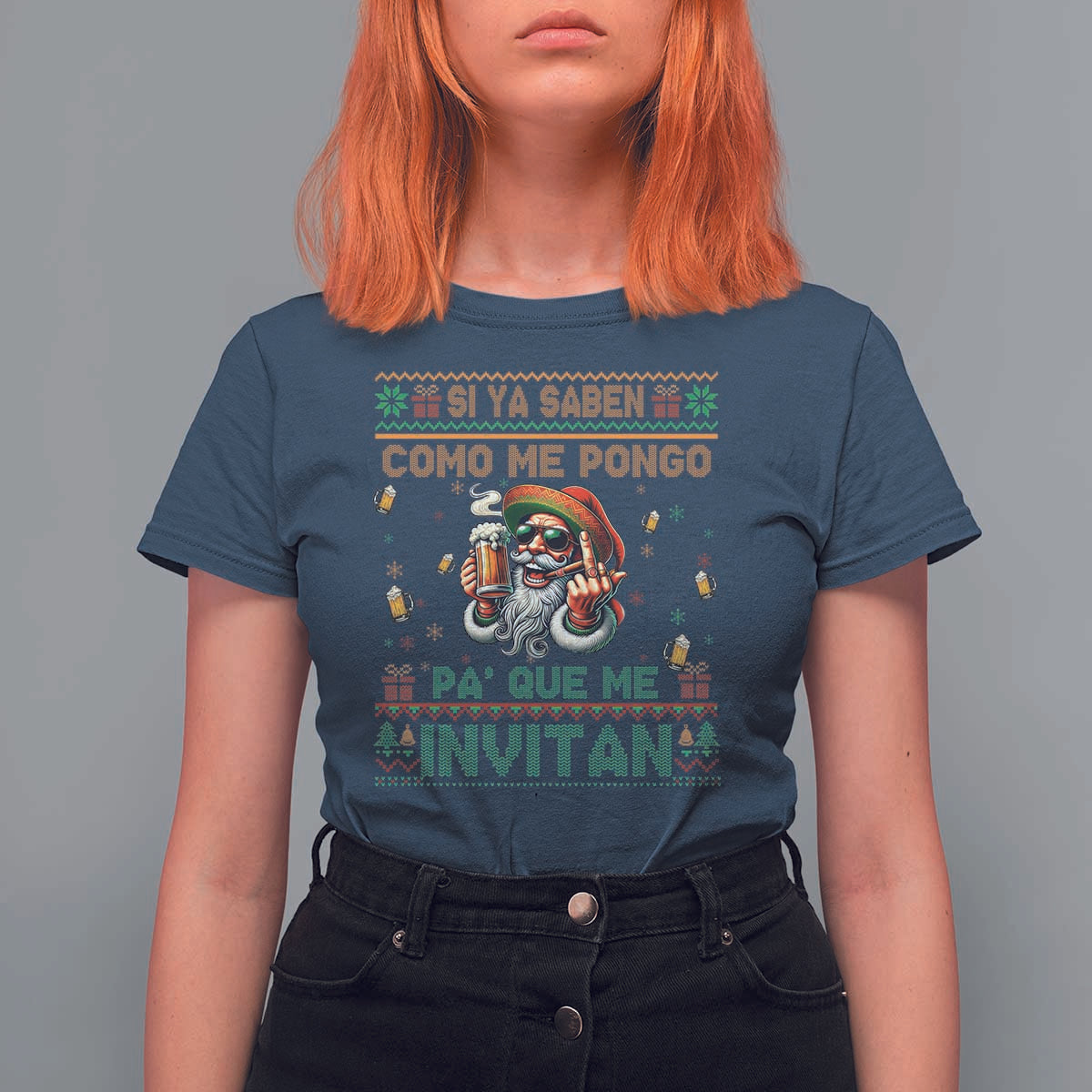 Funny Christmas Mexico Beer T Shirt For Women Si Ya Saben Como Me Pongo Pa'que Me Invitan Santa Drunk - Wonder Print Shop