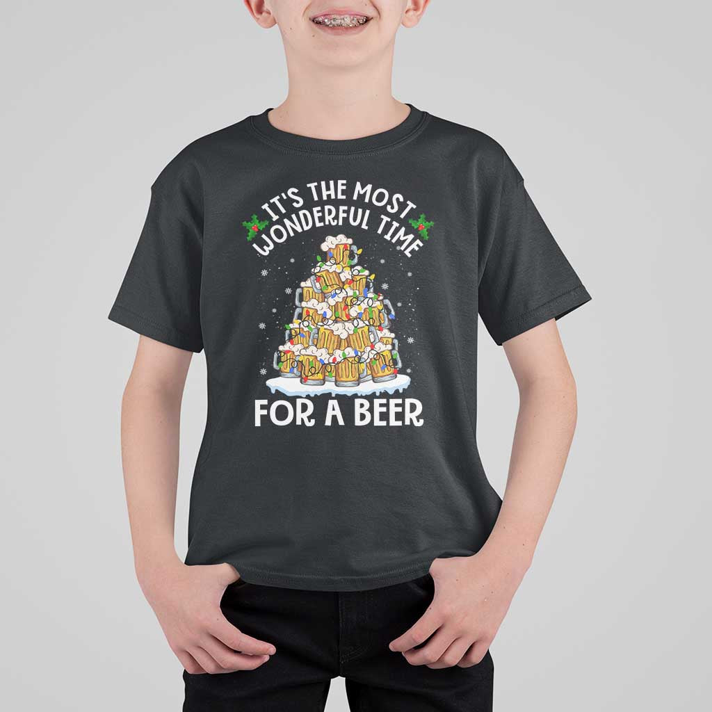 Funny Beer Christmas Tree T Shirt For Kid It's the Most Wonderful Time For A Beer - Wonder Print Shop