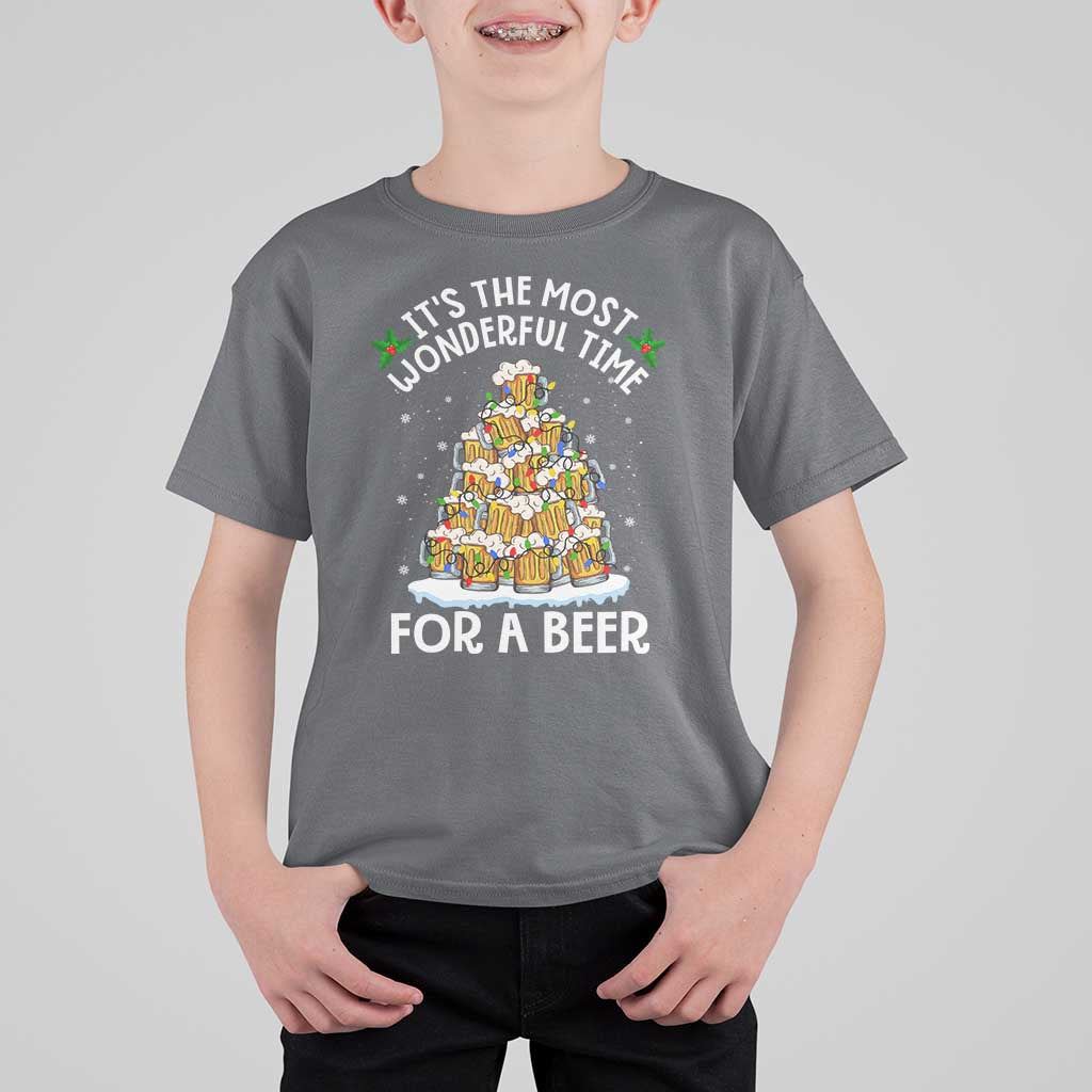 Funny Beer Christmas Tree T Shirt For Kid It's the Most Wonderful Time For A Beer - Wonder Print Shop