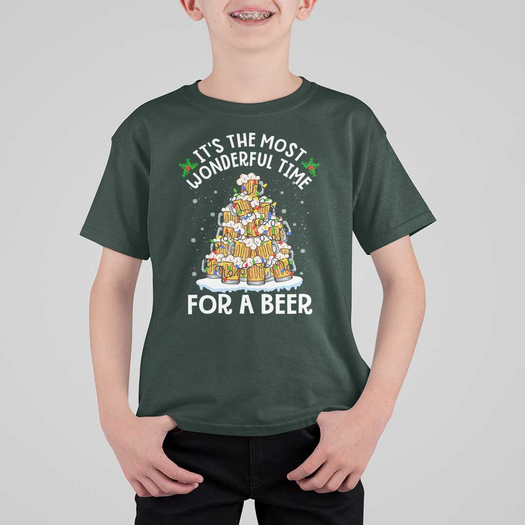 Funny Beer Christmas Tree T Shirt For Kid It's the Most Wonderful Time For A Beer - Wonder Print Shop