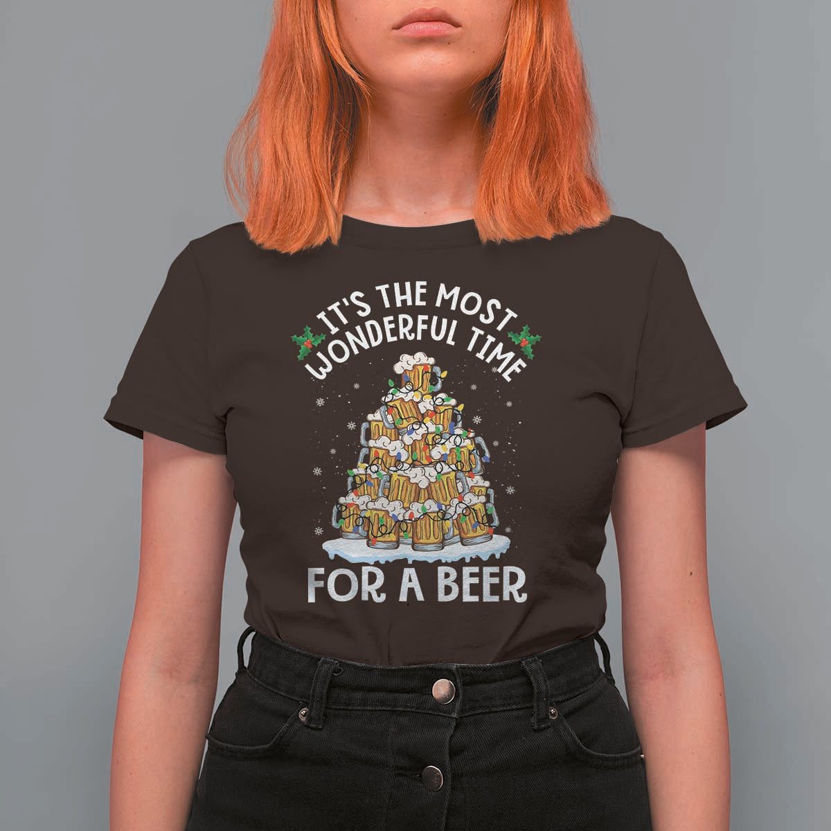 Funny Beer Christmas Tree T Shirt For Women It's the Most Wonderful Time For A Beer - Wonder Print Shop