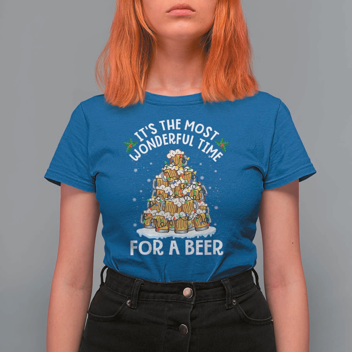Funny Beer Christmas Tree T Shirt For Women It's the Most Wonderful Time For A Beer - Wonder Print Shop
