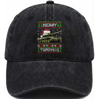 Funny Christmas Veteran Washed Cotton Baseball Cap Merry Tankmas Tank Military Army