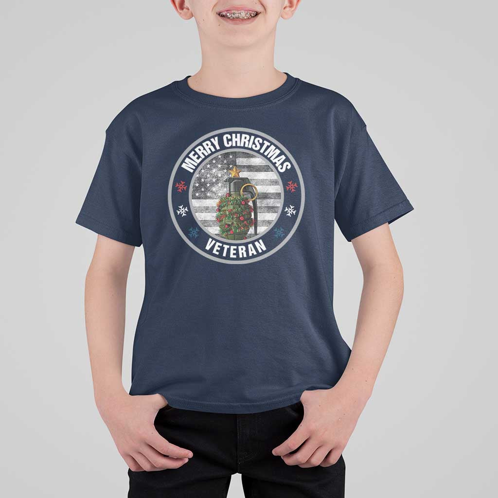 Merry Xmas Veteran T Shirt For Kid Grenade Christmas Tree America Flag Patriotic - Wonder Print Shop
