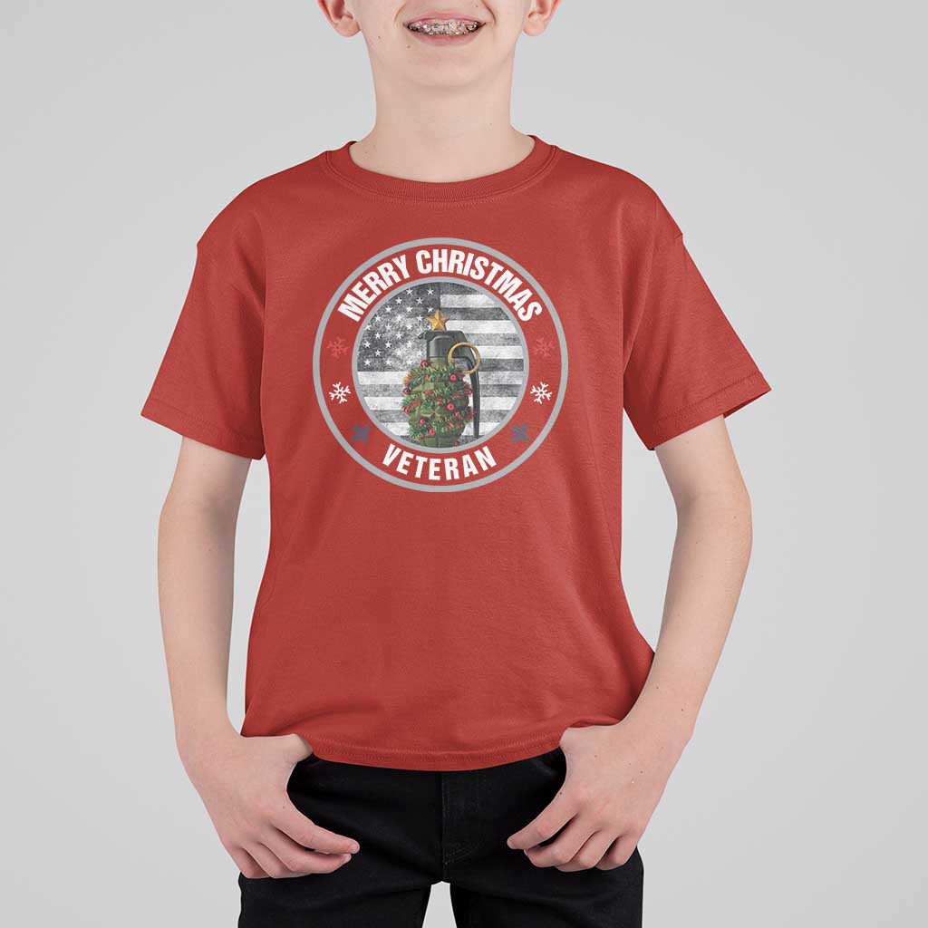 Merry Xmas Veteran T Shirt For Kid Grenade Christmas Tree America Flag Patriotic - Wonder Print Shop