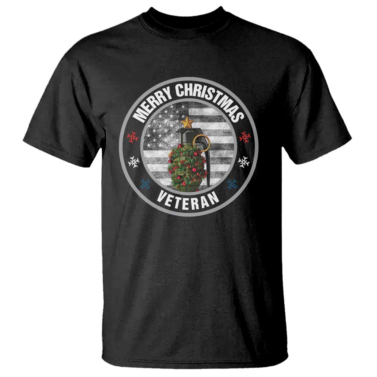 Merry Xmas Veteran T Shirt Grenade Christmas Tree America Flag Patriotic - Wonder Print Shop