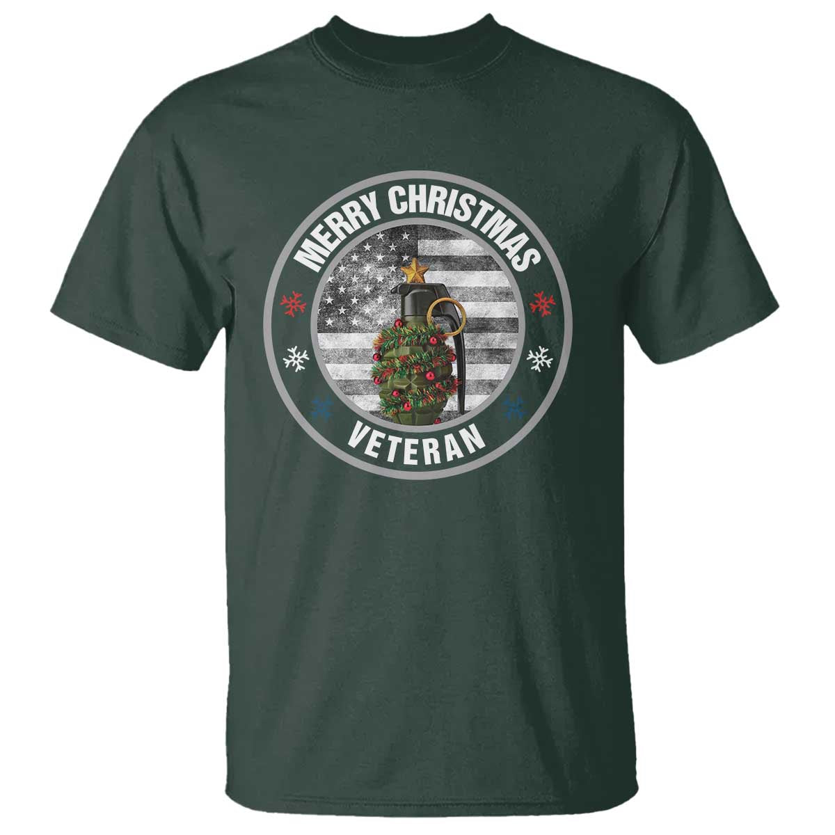 Merry Xmas Veteran T Shirt Grenade Christmas Tree America Flag Patriotic - Wonder Print Shop